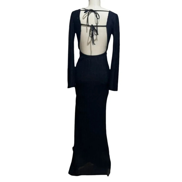 Audrey Parks & Francesca’s Alana Black Pleated Maxi Dress Size Small Open back - Picture 4 of 12